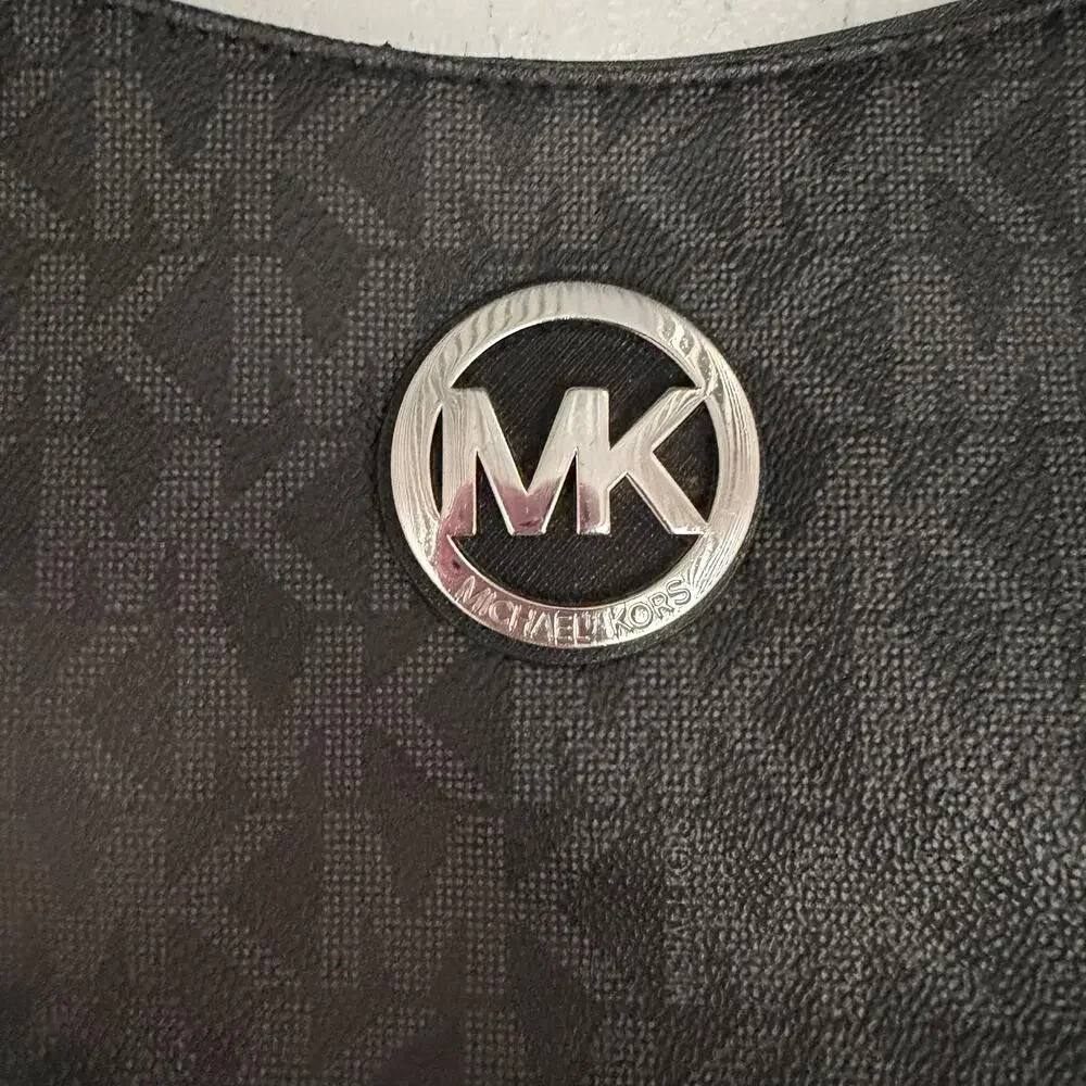 Michael Kors Shoulder Bag Womens Large Black Logo PVC Chain Tote Zip Wallet